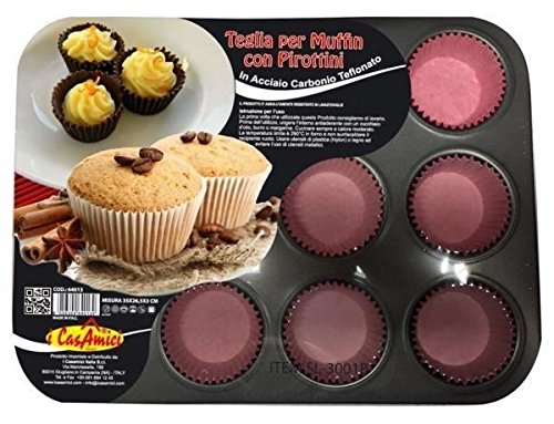 Stampo per forno 12 muffin con pirottini 35x26.5x3cm teglia